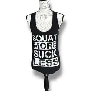 Bella Women's Ribbed Black Tank Top Athletic "Squat More Suck Less" Size Large